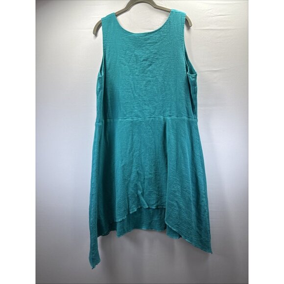 Soft Surroundings Tiered Dress  XL Teal Green Gauze Asymmetrical Hem Sleeveless - Picture 4 of 8